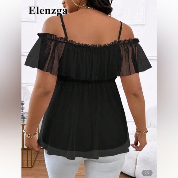 SHEIN Black Ruffled Off-Shoulder Blouse - Picture 2 of 2
